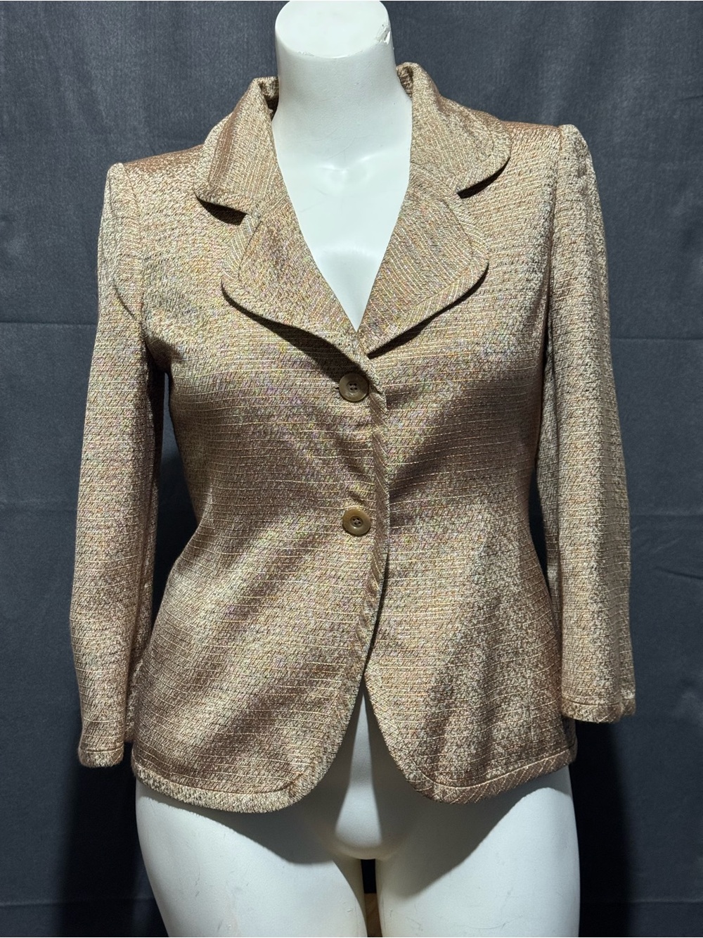 Linda Allard Ellen Tracy Vintage Women's Metallic Gold-Tone Blazer Jacket 10